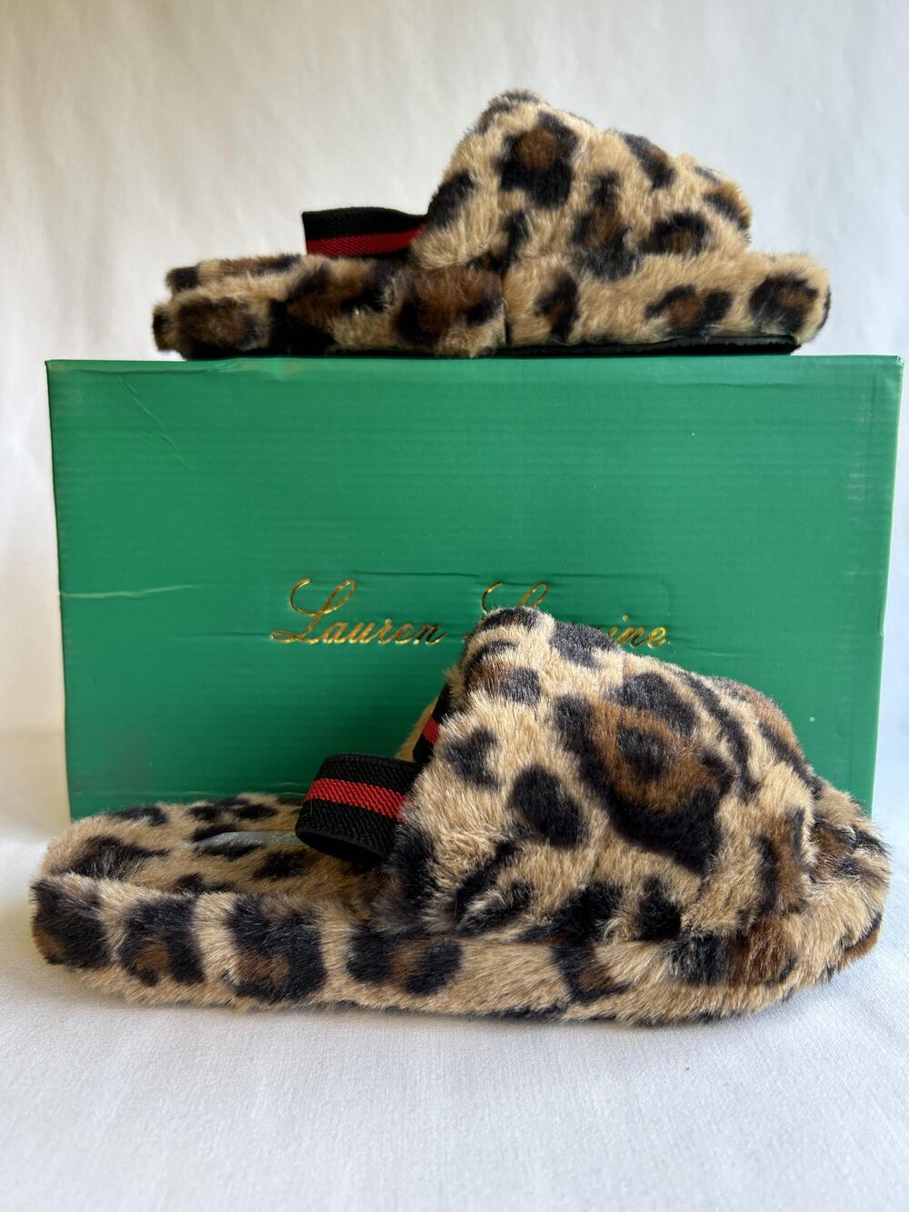 Lauren Lorraine Slippers Womens Size 6 Leopard Plush Faux Fur House Shoes M060